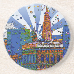 Porta-copos De Arenito NYC Psicodélico: Chrysler, Flatiron nº 1