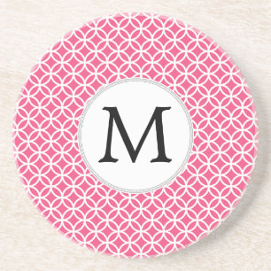 Porta-copos De Arenito O rosa personalizado do monograma soa o teste