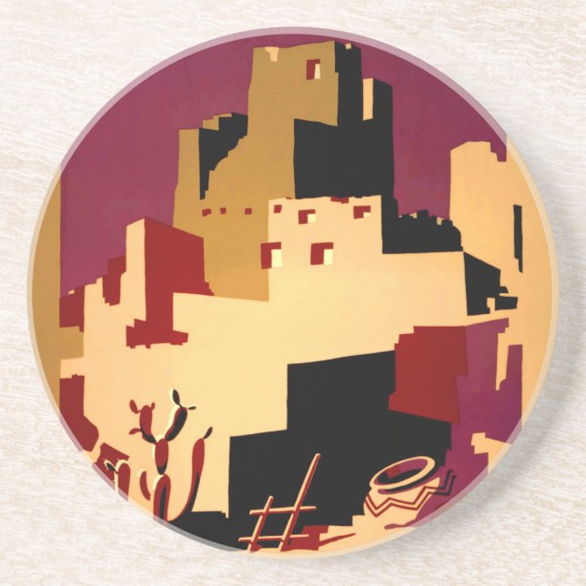 Porta-copos De Arenito Oeste do Sudoeste Pueblo WPA Nacional (Frente)