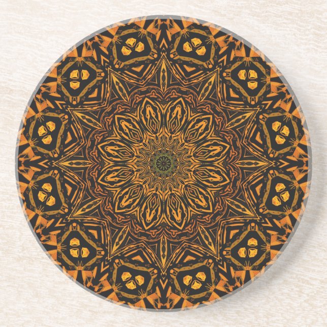 Porta-copos De Arenito Ouro Mandala (Frente)