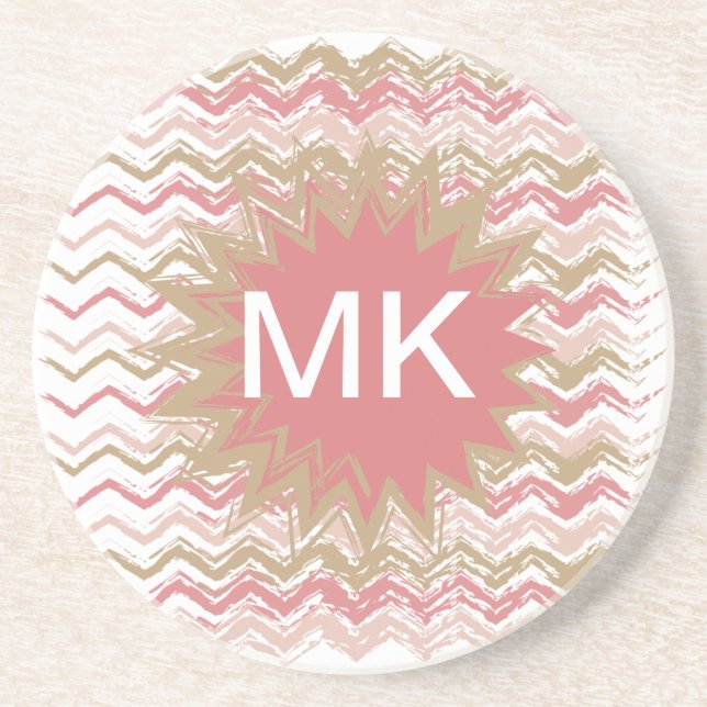 Porta-copos De Arenito Padrão Coral Spice Scribble ZigZag Chevron (Frente)