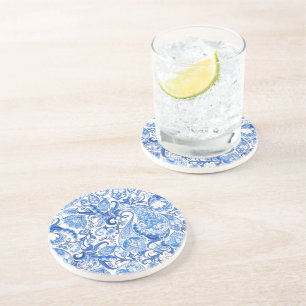 Porta-copos De Arenito Padrão de Arte Floral Branco Belo e Gordo