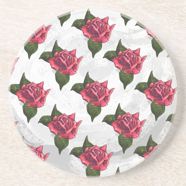 Porta-copos De Arenito Padrão de rosa (Frente)