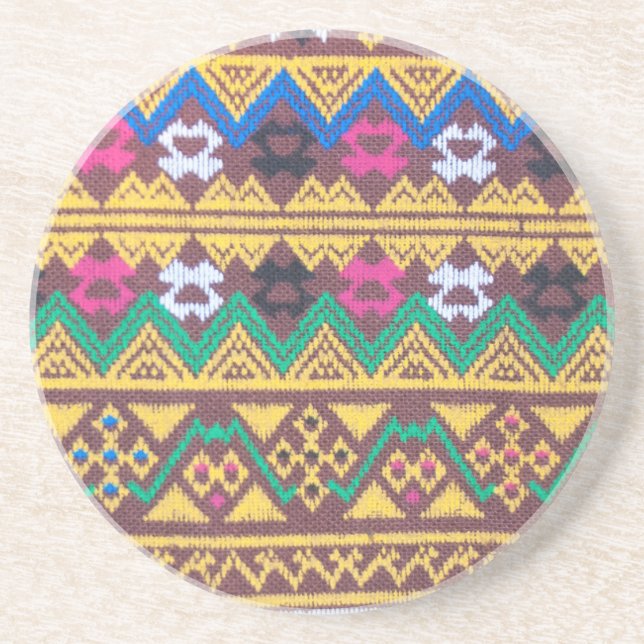 Porta-copos De Arenito Padrão de Seda Tailandesa Tecida à Mão (Frente)