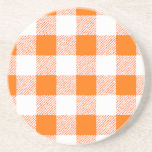 Porta-copos De Arenito Padrão de Verificação de Gingham Laranja