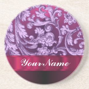 Porta-copos De Arenito Padrão floral Mauve damask em magenta