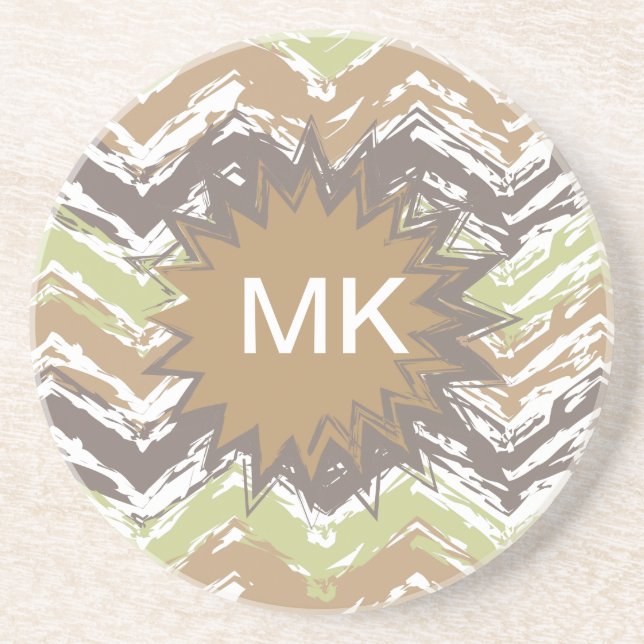 Porta-copos De Arenito Padrão Melon Brandy Scribble ZigZag (Frente)