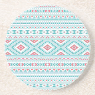 Porta-copos De Arenito Padrão Tribal Aztec Teal e Rosa