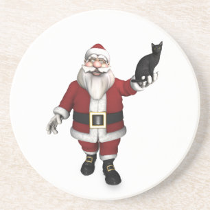 Porta-copos De Arenito Papai Noel com gato preto