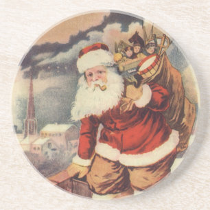 Porta-copos De Arenito Papai Noel Vitoriano do Natal Antigo na Chaminé