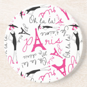 Porta-copos De Arenito Paris Chic Pink Black and White