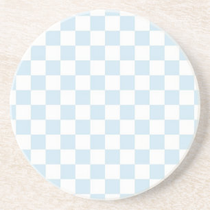 Porta-copos De Arenito Pastel Blue e White Checkerboard