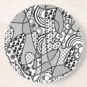 Porta-copos De Arenito Patchwork Preto e Branco de Padrões 02
