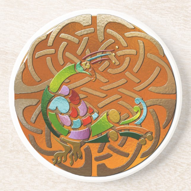 Porta-copos De Arenito Peacock Celtic Deco Jeweled (Frente)