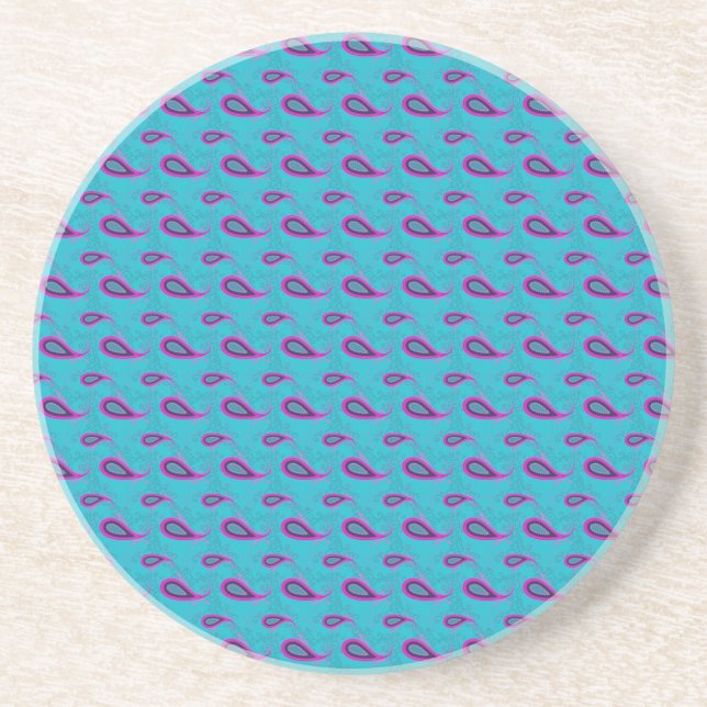Porta-copos De Arenito Peacock e Magenta Paisley Pattern (Frente)