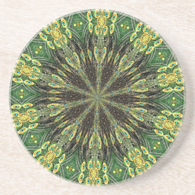 Porta-copos De Arenito Peacock Feather Kaleidoscope 2 (Frente)