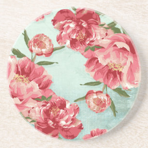 Porta-copos De Arenito Peonias bonito De Chintz Com Flor Retro Personaliz