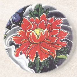 Porta-copos De Arenito Peony Flower - design de tatuagem japonesa