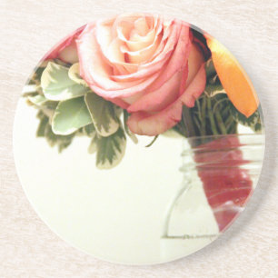 Porta-copos De Arenito Personalizar rosa cor-de-rosa do flores para casam