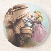 Piano Girl SandStone Porta copos, Arte Vintage Col