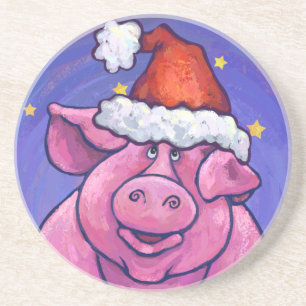 Porta-copos De Arenito Pig Christmas