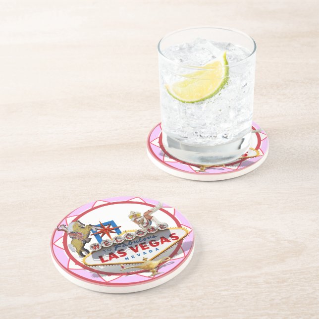 Porta-copos De Arenito Pink Las Vegas Poker Chip (Lateral)