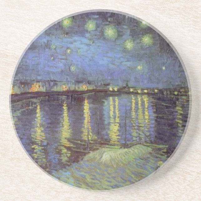 Porta-copos De Arenito Pintura da Noite Estrelada de Van Gogh (Frente)