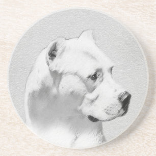 Porta-copos De Arenito Pintura de Dogo Argentino - Arte Original de Cães