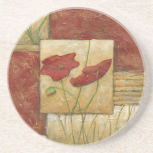 Porta-copos De Arenito Pintura Floral com Traços Visíveis do Pincel