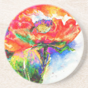 Porta-copos De Arenito Pintura floral vermelha Elegante