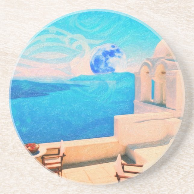 Porta-copos De Arenito Piscina da cidade de Santorini (Frente)