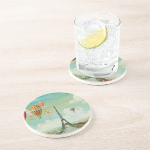 Porta-copos De Arenito PixDezines balões vintage/torre eiffel/ paris