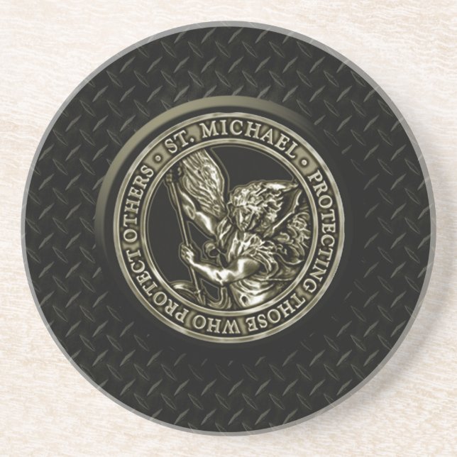 Porta-copos De Arenito Placa do diamante & St. Mike (Frente)