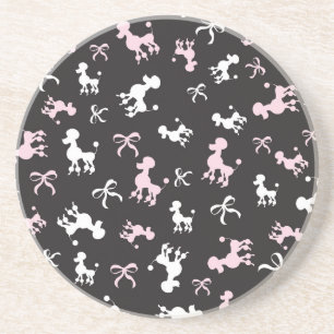 Porta-copos De Arenito Poodle Lover Rosa e Preto Branco
