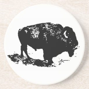 Porta-copos De Arenito Pop Art Black White Buffalo Bison Silhouette
