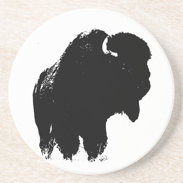 Porta-copos De Arenito Pop Art Buffalo Bison Silhouette (Frente)
