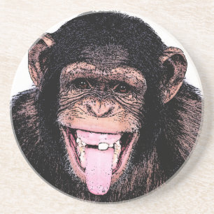 Porta-copos De Arenito Pop Art Chimpanzé Que Estica A Língua