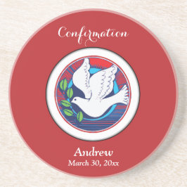 Porta-copos De Arenito Porta Colorida de Confirmação em Fundo Vermelho