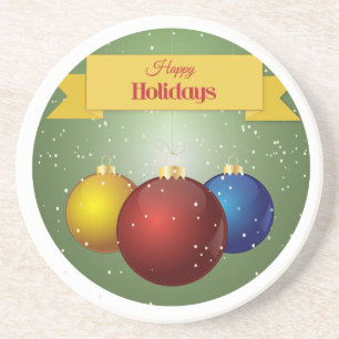 Porta-copos De Arenito Portas copos Design de Bolas de Natal Amarelo e Az