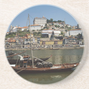 Porta-copos De Arenito Portugal, Porto, Barco Com Barris De Vinho