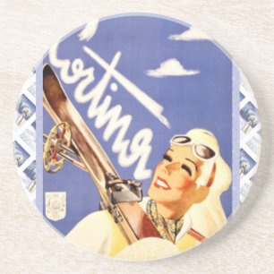 Porta-copos De Arenito Poster das viagens vintage, Cortina d'Ampezzo