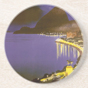 Porta-copos De Arenito Praia Vintage à Noite no Rio De Janeiro, Brasil