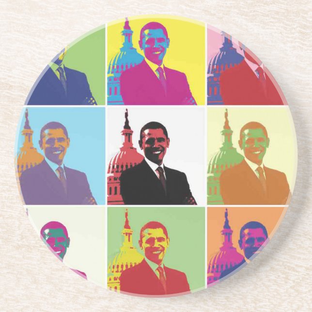 Porta-copos De Arenito Presidente Obama Pop Art (Frente)