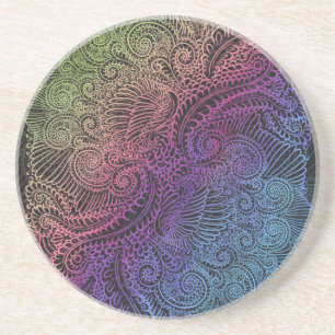 Porta-copos De Arenito Prismatic Swirl Arte de Penas Fractais do Arco-Í