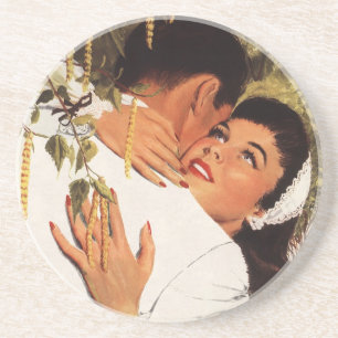 Porta-copos De Arenito Proposta do casamento vintage, amor e romance