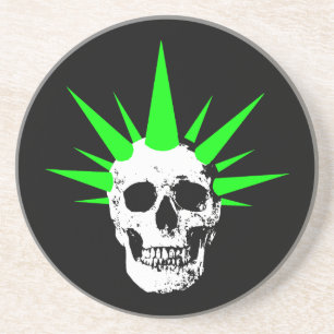 Porta-copos De Arenito Punk Rock Skull com neon Green Spikey Hair