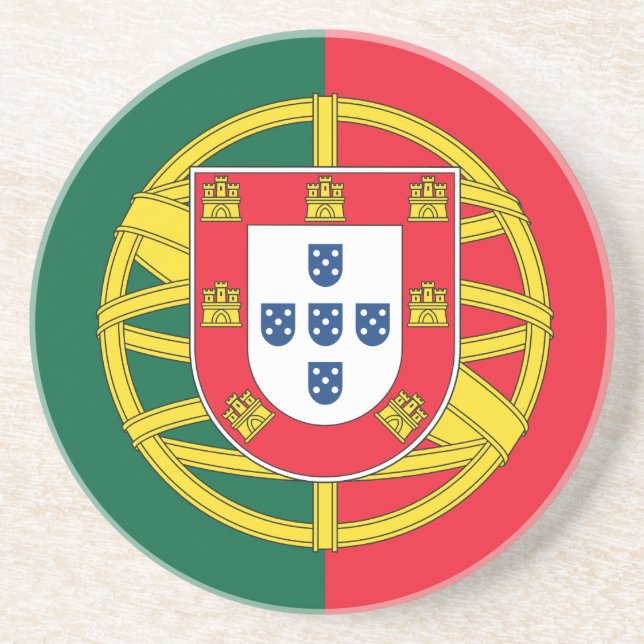 Porta-copos De Arenito Qualidade da bandeira portuguesa (Frente)