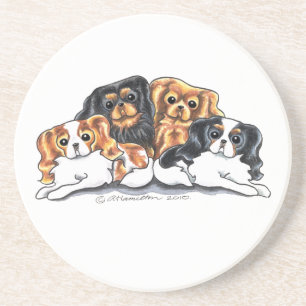 Porta-copos De Arenito Quatro Cavalier King Charles Spaniels