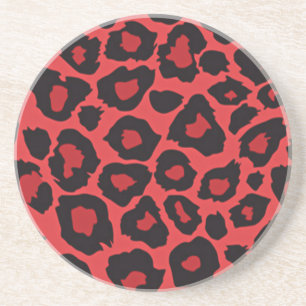 Porta-copos De Arenito RAB Rockabilly Estampa de Leopardo Vermelho Preto