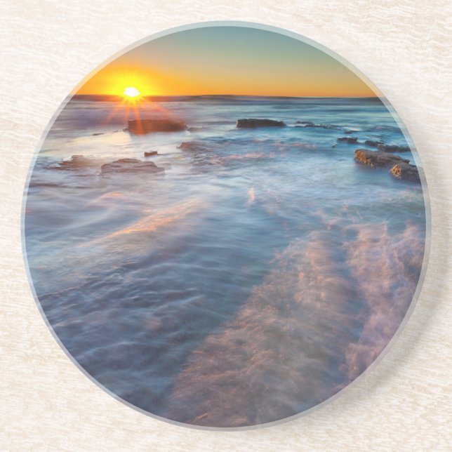 Porta-copos De Arenito Raios de sol iluminam o Oceano Pacífico (Frente)